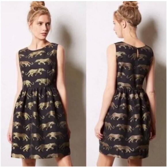 Anthropologie Dresses & Skirts - Eyedoll Golden Panther black sleeveless midi Dress from Anthropologie sz 10